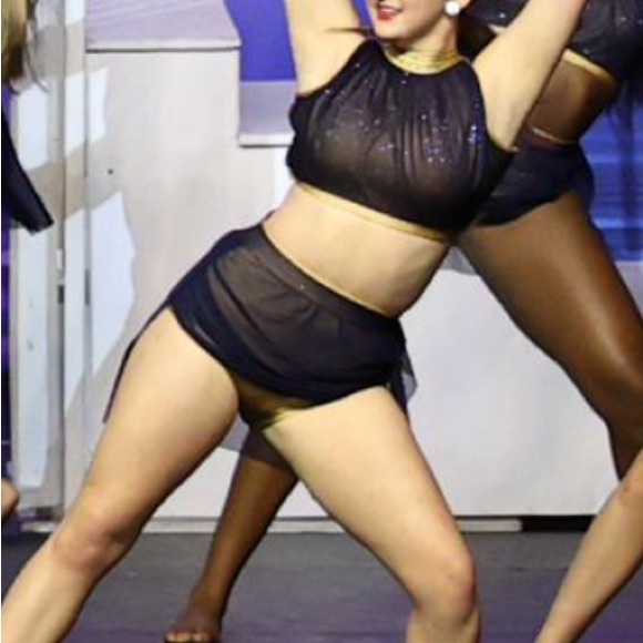 Lyrical Blue & Gold costume two pieces connected by mesh - Picture 2 of 14